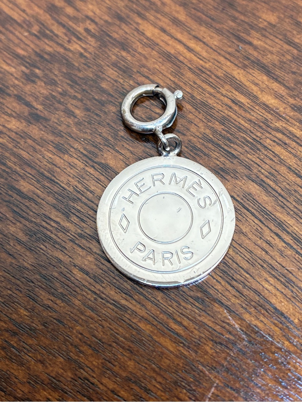 Hermes Paris Silver-Tone Round Charm Pendant Top